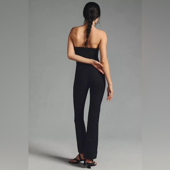 ANTHROPOLOGIE Maeve Strapless Slim Flare Jumpsuit NEW Size 10 Black Magic Fabric - Picture 6 of 14